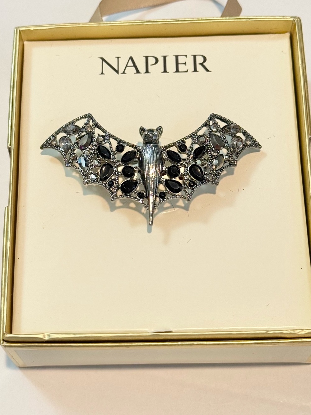 Napier Black and Silver Bat Drop Earrings and bat Brooch/pin - Picture 3 of 3